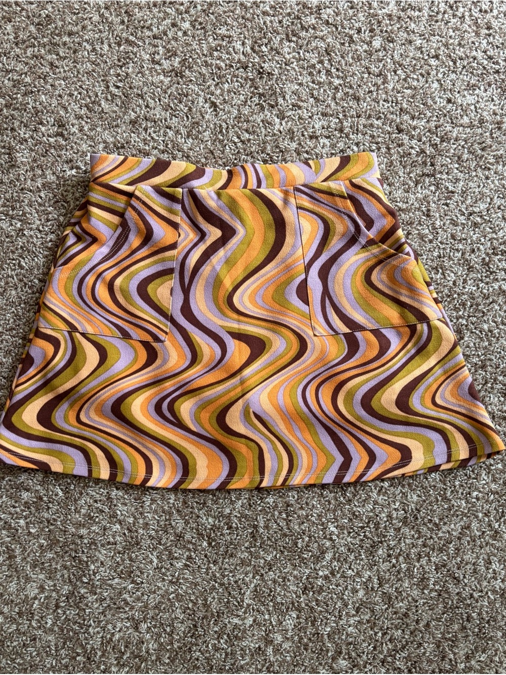 Knitworks Retro Swirl Mini Skirt — Orange, Purple, Green, Brown & Cream